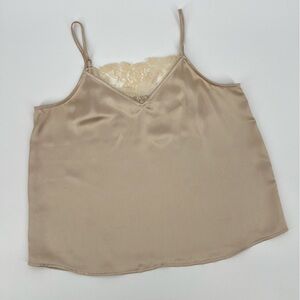 LOFT | Satin Lace Camisole | Small | Tan Neutral | Dainty Preppy Layering Top
